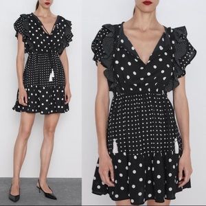 Zara Ruffled Polka Dot Mini Dress (Size Small)